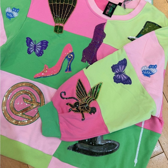 QUEEN OF SPARKLES Tops - QUEEN OF SPARKLES  and Wicked Pink and Green Graphic Sweatshirt